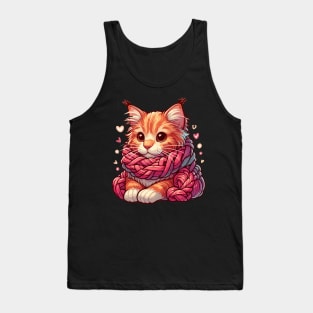 Cute Maine Coon Cat in Yarn Scarf Tank Top